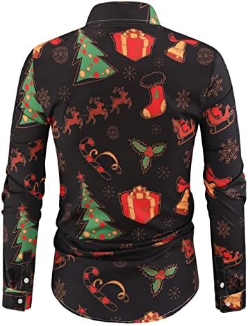 חולצות חג מולד xxbr לגברים, מצחיק 3D חג המולד סנטה קלאוס חתול מודפס על חולצות שרוול ארוך כפתור