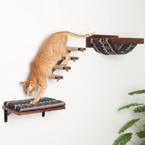 פוקומארו חתול רהיטים קיר רכוב, קיר יער גדול חתולי מדף, סט של 3, אגוז
