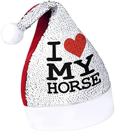 אני אוהב שלי סוס מצחיק חג המולד כובע נצנצים סנטה קלאוס כובעי גברים נשים חג המולד מסיבת חג קישוטים