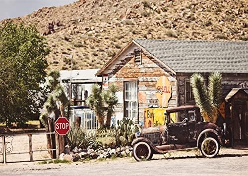 BELECO 20X10ft בד היסטורי כביש 66 תחנת דלק תפאורה חנות כללי חנות כללי בית עץ ישן מכונית קלאסית קקטוס אריזונה