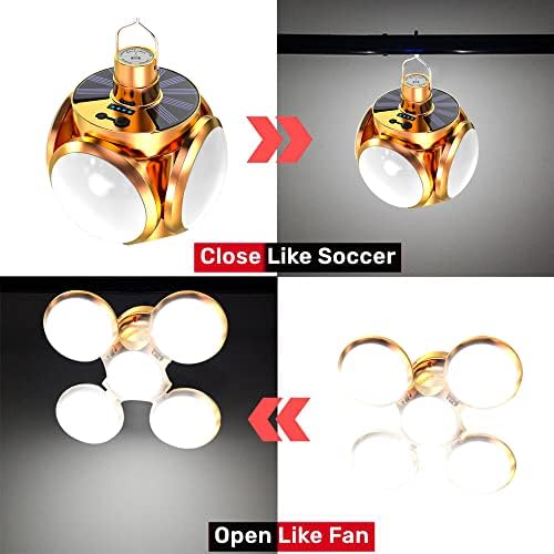 Koveyzao כדור כדורגל סולארי אור קמפינג, USB/Solar נטען, 5 מצבי תאורה/אטום למים/מתקפל, לקמפינג חיצוני