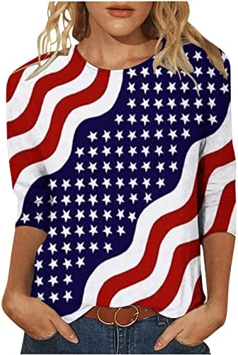 Gamivast 3/4 שרוול 4 ביולי חולצות לנשים 2023 צווארון קרוואן טוניקה טוניקה טוניקה פטריוטית יום עצמאות