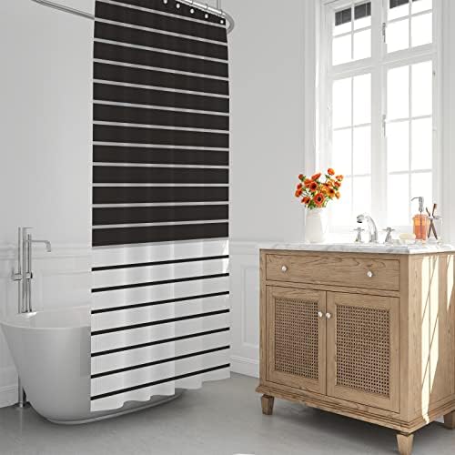 סט וילון מקלחת פסים שחור לבן דקורג ', וילונות מקלחת לבנים שחורים לעיצוב אמבטיה, וילון אמבטיה מינימליסטי אלגנטי,