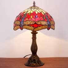 מנורת שולחן טיפאני אדום צהוב ויטראז 'שפירית סגנון מנורה שליד המיטה שולחן קריאת אור 12 על 12