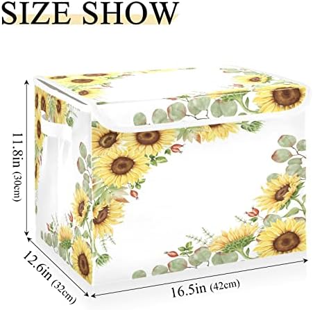 Krafig Watercolor Sunflower קופסת אחסון מתקפלת קופסת קוביית קובייה גדולה פחים סלי מכולות דקורטיביים עם