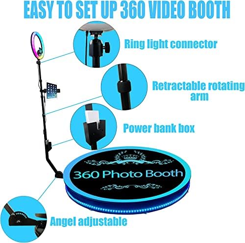 360 מכונת תאי צילום, 360 ספין סיבוב מצלמת וידאו 39.4 אינץ '6 אנשים לעמוד על טבעת אור טבעת רצועת שלט