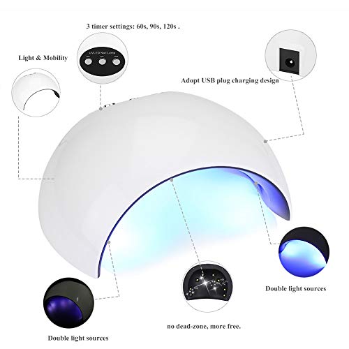 LED מנורת ציפורניים UV, נופל אולטרה-ניידי נמוך ללא כאבים מייבש ציפורניים אור ריפוי עם הגדרת טיימר 3, מקור