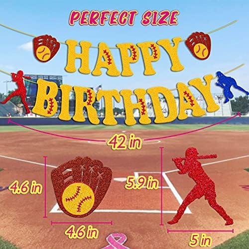 סופטבול ליום הולדת שמח באנר של נערת בייסבול בייסבול ספורט ספורט קישוטי מסיבות נושא