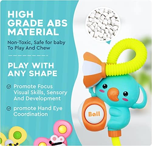 צעצוע אמבטיה של קייל תינוקות עם ראש מקלחת ו -3 צעצועי ספינר יניקה - 360 מעלות ממטרה מתכווננת - ראש מקלחת