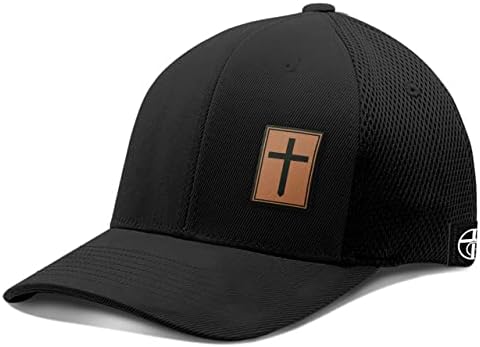 האל האמיתי שלנו חוצה טלאי עור שמאל תחתון כובע Flexfit - כובע בייסבול גברים נושמים גמישים מתאימים