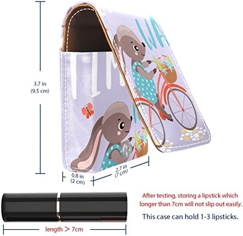 מצחיק ארנב לרכב על אופניים עור איפור שפתון מקרה עם מראה מיני איפור תיק יומי מגע-עד
