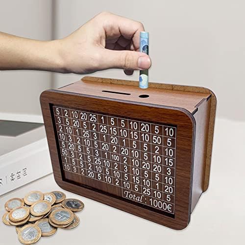 קופסת הכסף Walbest עם מונה, מטבעות חיסכון קופסא קופסא קופסת עץ ללא מלאכת מלאכה קישוט חום מודרני