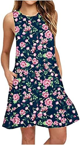 LMDUDAN 2023 שמלת טנק קיץ לנשים הדפסת פרחים הדפסים פרחוניים ללא שרוולים שמלות מסיבות נוחות מזדמנים