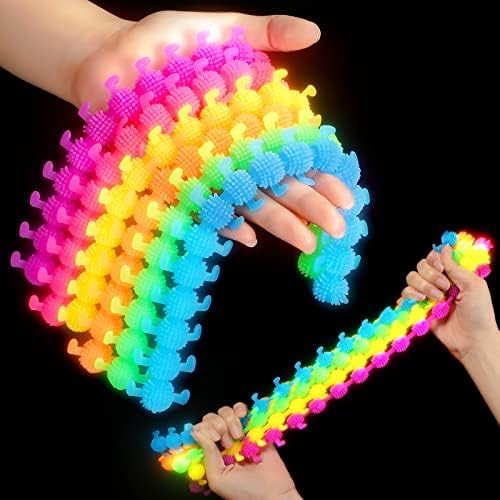 24 חתיכות קטרפילר צעצוע צעצוע גומי אטריות חושיות זוהרות בצעצועי הקשקש הכהה של מיתרים נמתחים צבעוניים פריטי הקלה