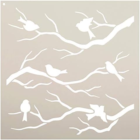 ציפורים ענפי עץ סטנסיל על ידי סטודיו12 / לשימוש חוזר מיילר תבנית / צבע עשה זאת בעצמך טבע בית תפאורה