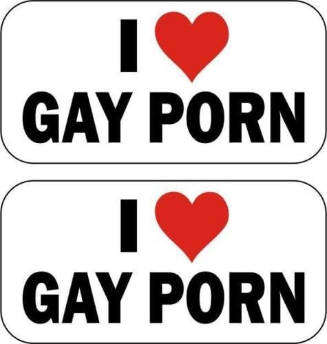 Stackerdad® אני אוהב פורנו הומוסקסואלי - גודל: 2 x 1 צבע: שחור/לבן/אדום - מדבקה מודפסת בצבע מלא