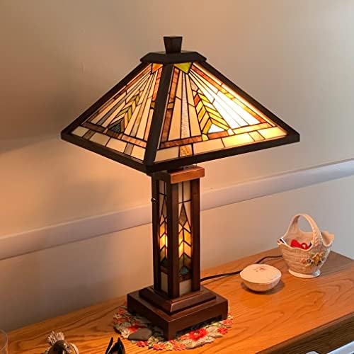 קוטוס טיפאני מנורת שולחן לילה אור, בעבודת יד מוכתם זכוכית מנורת לקריאה, 3 אורות עץ לקצץ משימה בציר