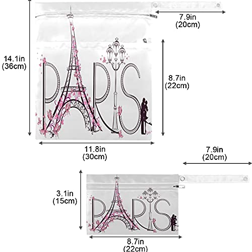 מראה שמש מגדל אייפל עם פריז אותיות 2 יחידות רטוב תיק עם כיסי רוכסן רחיץ לשימוש חוזר מרווח חיתול