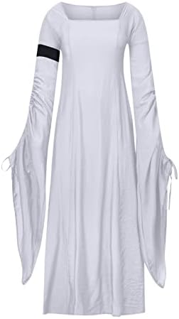 ברקווי נשים שמלות גותיות ארוכות 2022 שרוול פרפר שרוול מרובע צוואר רופף מותניים גבוהים שמלת נשף רנסנס