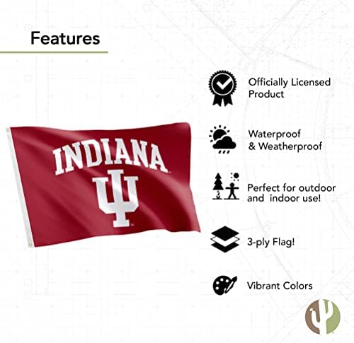 דגלי אוניברסיטת אינדיאנה באנרים דו צדדיים של הוזיירס בלומינגטון פוליאסטר מקורה חיצוני 3 על 5