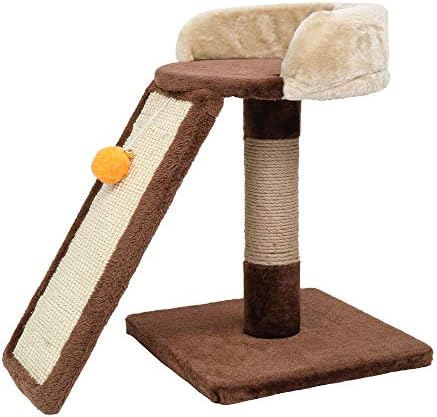 17& 34; מגדל עץ חתול עם סולם לוח מגרד, פלטפורמת קפיצה, צעצוע, חום