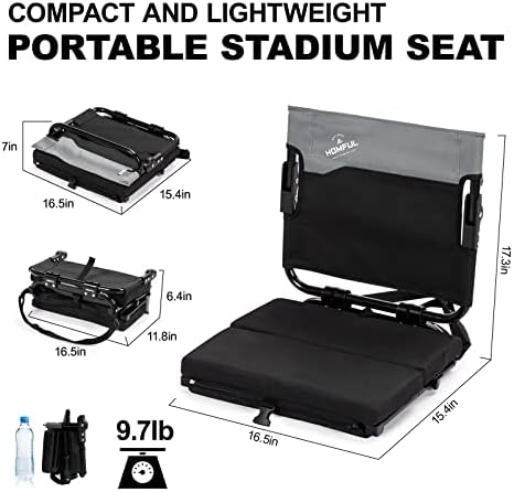 מושב אצטדיון Hitorhike למלבנים עם תמיכה בגב וכרית כולל רצועת כתפיים כסאות מושב אצטדיון מתקפלים למשחקי ספורט קונצרטים