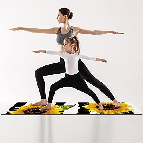 מזרן יוגה עבה במיוחד עם פס לבן שחור חמניות-מחצלת אימון החלקה ידידותית לסביבה לכל סוגי תרגילי היוגה, הפילאטיס