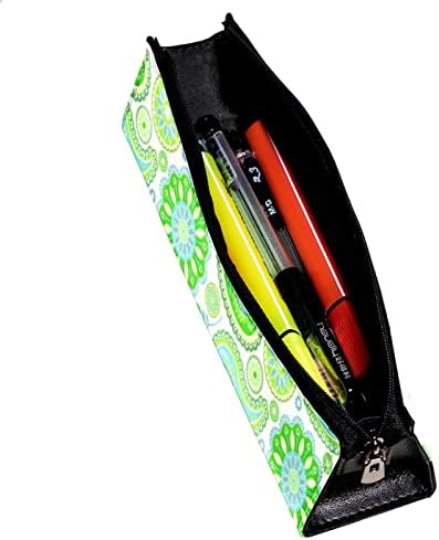 מארז עיפרון גרוטקר, כיס עפרון, מארז עט, כיס עט, כיס עיפרון קטן, דפוס אמנות חלק של פרח פייזלי ירוק