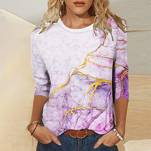 צוואר אופנה לנשים נלהבות צווארון 3/4 טוניקה שרוול צמרת שמן סגנון סגנון הדפס גרפי חולצה 2023 חולצות