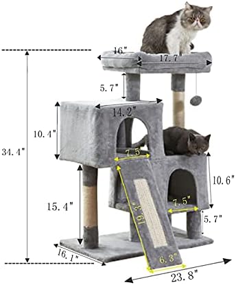 חתול עץ חתול מגדל, 34.4 סנטימטרים חתול עץ עם גירוד לוח, 2 יוקרה דירות, חתול עץ גרדן, יציב וקל להרכיב, עבור חתלתול,
