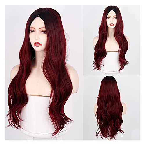 קיזקין נשים פאות ארוך אומברה אדום פאות לנשים התיכון חלק מתולתל פאות למראה טבעי שיער טבעי פאות