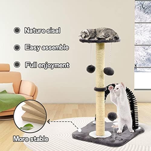 חתול גרוד, חתול גרדן עם חתול קשת עצמי מטפח מברשת עם חתול צעצועי קטיפה כדור חתול עץ עבור מקורה