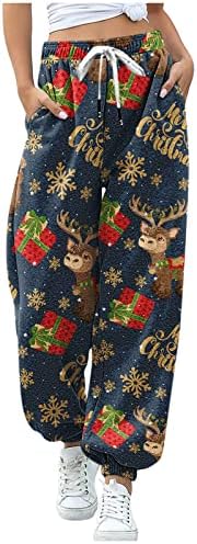מכנסי טרנינג לחג המולד רצים רצים מותניים גבוהים נמתחים מושכים על מכנסי טרנינג איש שלג חדר כושר נוח