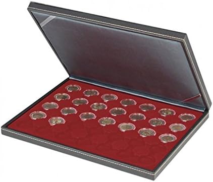 מארז מטבעות לינדנר 2364-2930 נרם עם תוספת אדומה כהה עם 35 תאי קול. מתאים למטבעות או כמוסות מטבע עם מינימום