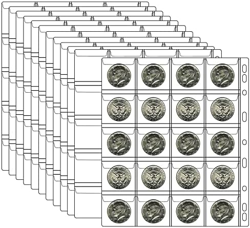 אטונסון 12 גיליונות 20-כיס מטבע איסוף דפים מטבע שרוולים, קלסר מוסיף מטבע כיס דפים איסוף שרוולים עבור רוב