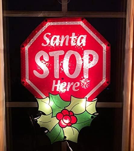 חג המולד סנטה עוצר כאן צללית קישוט חלון שלט בחורף לחורף חג המולד או אורות מקורה או חיצוניים 16 x 13,
