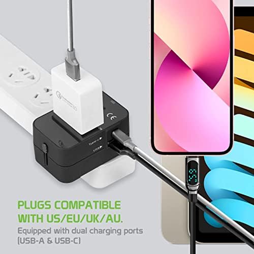 Travel USB פלוס מתאם כוח בינלאומי תואם ל- LG Optimus Zone 2 עבור כוח עולמי עבור 3 מכשירים USB Typec, USB-A