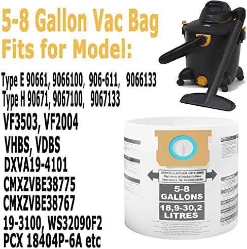 Yonice 15 Pack 90661 סוג E SplaCemen תיקי תואמים לחנות Vac 5-8 ליטר ואקום, סוג E-9066100, 906-611,
