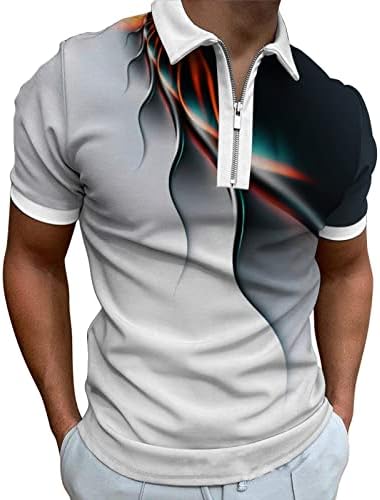 חולצות פולו של UBST Mens חולצות פולו קיץ שרוול קצר בגדי רחוב 3D גרפיקה מודפסת 1/4 רוכסן למעלה חולצת