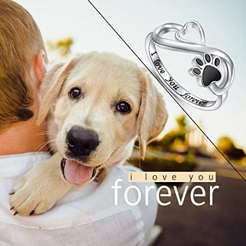 אוהבי חיות מחמד גור דאוצ ' ונג הדפסת כפה טבעת אהבת לב 925 כסף סטרלינג בעלי החיים טבעת לחיות מחמד בעלי החיים תכשיטי