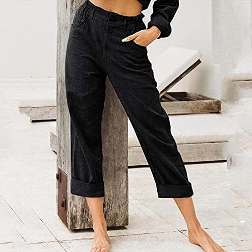 מכנסי איכר של Xueton לנשים קיץ חוף כותנה פשתן קפריס 3/4 מכנסי טרנינג מכנסי יוגה המותניים האלסטיים מכנסי