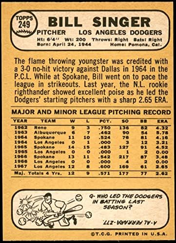1968 Topps 249 ביל זמר לוס אנג'לס דודג'רס NM+ Dodgers