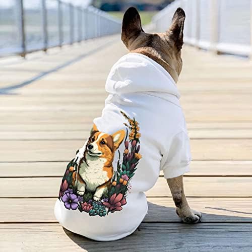 קפוצ'ון כלבים עיצוב קורגי - מעיל כלב צבע - בגדי כלבים של כלבים - לבן, 2xl