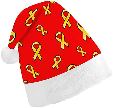 צהוב סרט רפואי איידס מצחיק חג המולד כובע סנטה קלאוס כובעי קצר קטיפה עם לבן חפתים עבור חג המולד