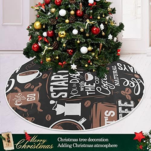 נושא קפה OARENCOL דפוס שעועית דפוס עץ חג המולד חצאית 36 אינץ 'חג המולד לחג קישוטי מחצלת עץ