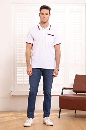 חולצות פולו מפוסות לגברים שרוול קצר חולצות גולף בכושר יבש חולצות פולו מזדמנים חולצות קלאסיות חולצה עם כיס
