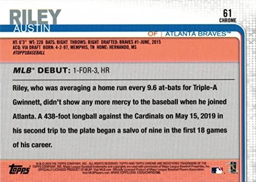 2019 Topps Chrome Update Baseball 61 כרטיס טירון של אוסטין ריילי - הופעת בכורה של טירון