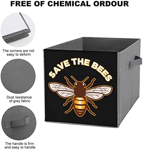 לחסוך את דבורים אחסון פחי קוביות מתקפל בד מארגני עם ידיות בגדי תיק ספר תיבת צעצועי סל עבור מדפי ארון 10.6