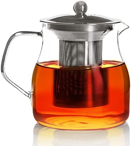 קומקום זכוכית, 34 אונקיה, סיר תה לחלק העליון של הכיריים, קומקום עם חילוף, קר, יצרנית תה עלים פורחת ויצרנית