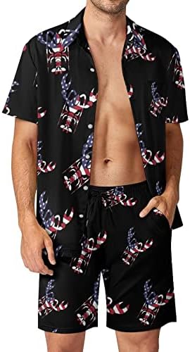 דגל אמריקאי לובסטר גברים בהוואי ההוואי החולצות שרוול קצר ומכנסיים תלבושות חוף קיץ רופפות אימונית מתאימה